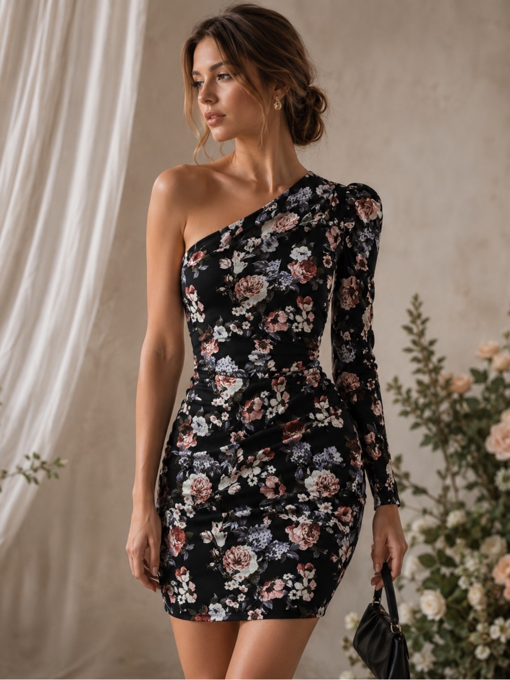 OLIVACEOUS ONE SHOULDER SLIP ON MINI
DRESS FLORAL NEW WITHOUT TAGS Size: US S